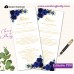Navy Blue flowers menu card printable template,Gold menus,(39w)
